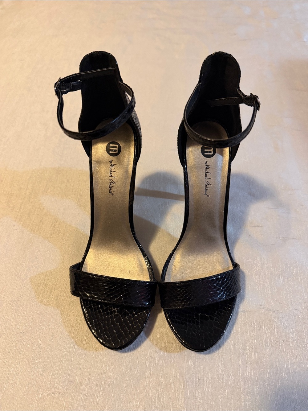 Michael Antonio Black Textured Ankle-Strap Heels